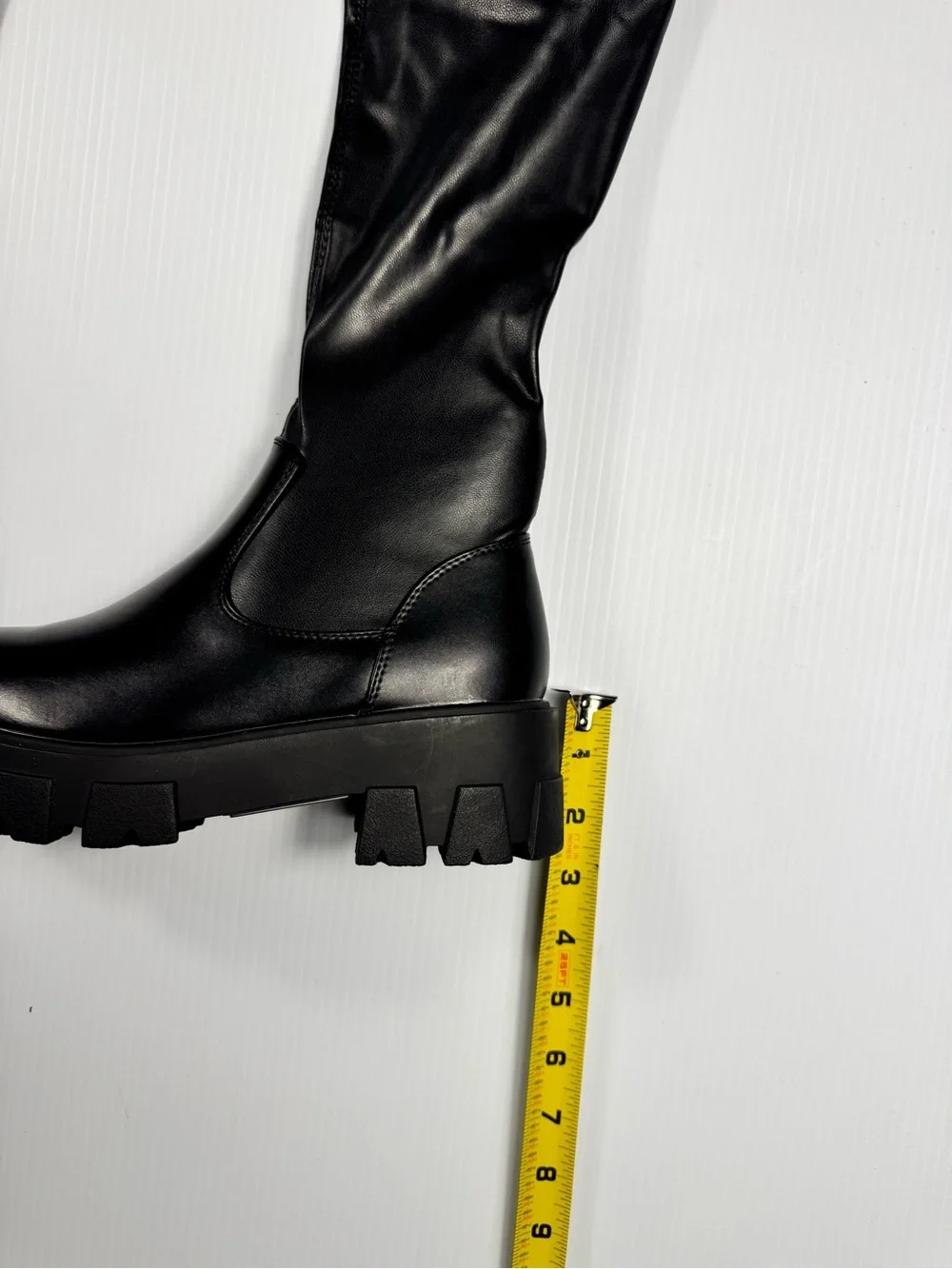 Azalea Wang Eureva Black Thigh High Lug Sole Boots NIB Sizes 7.5 8, 9